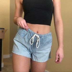 Aerie striped denim drawstring shorts